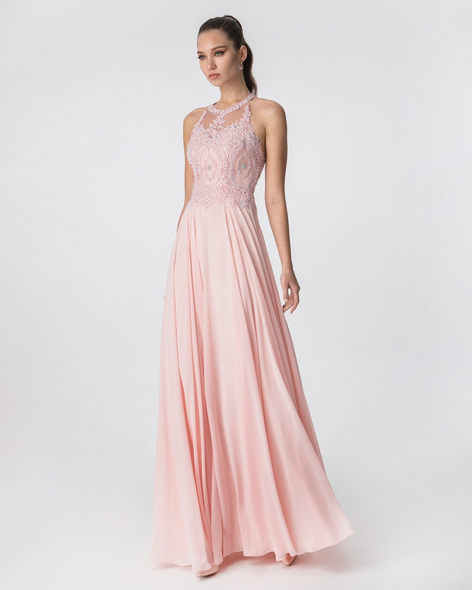 Cocktail long dress with beaded top and chiffon skirt