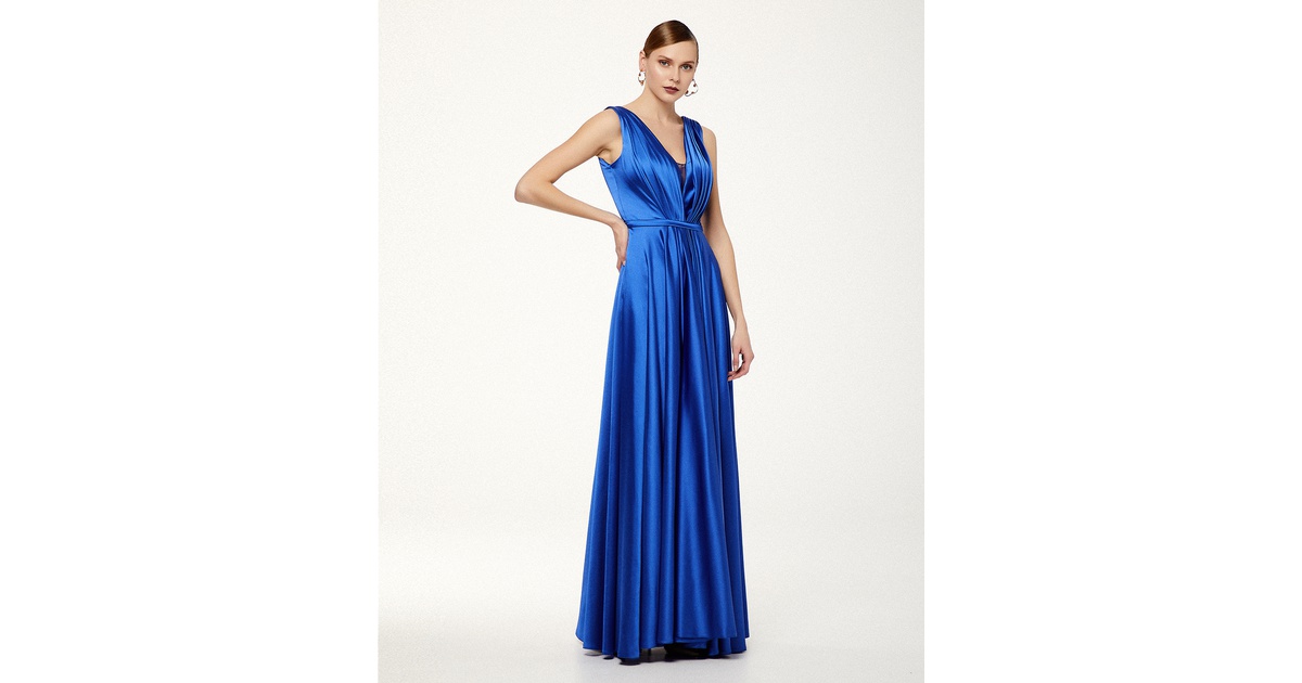 Mikael - BERYL - Cocktail long satin strapless dress with belt