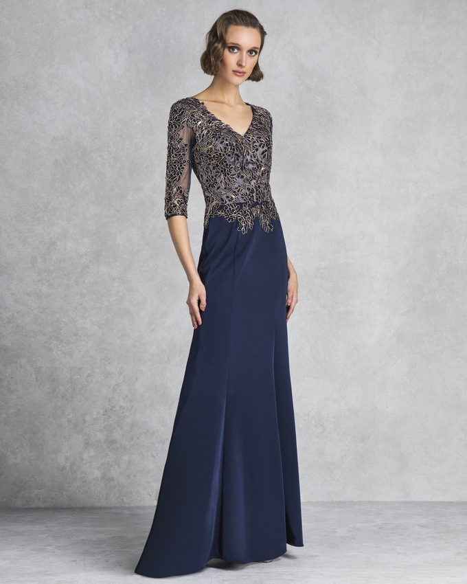 Long evening dress with long sleeves and beading
