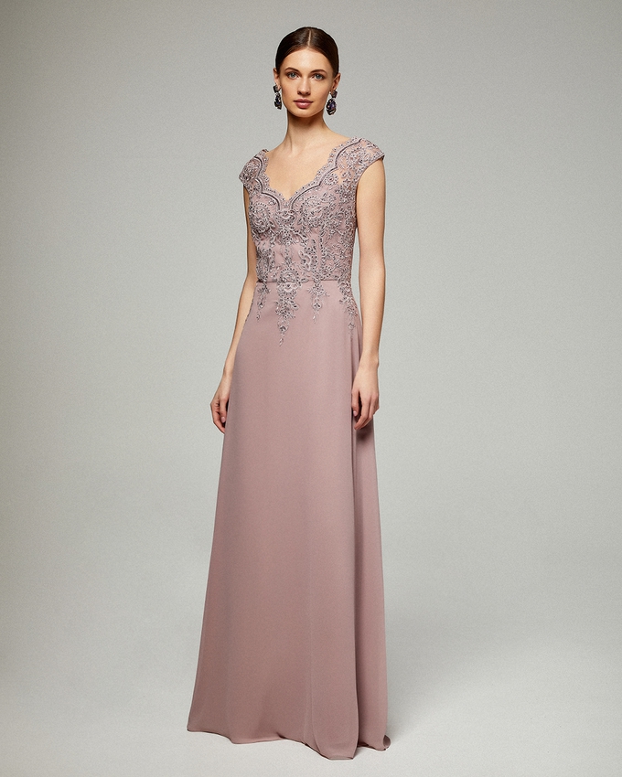 Long evening chiffon dress with lace top  for the mother of the bride