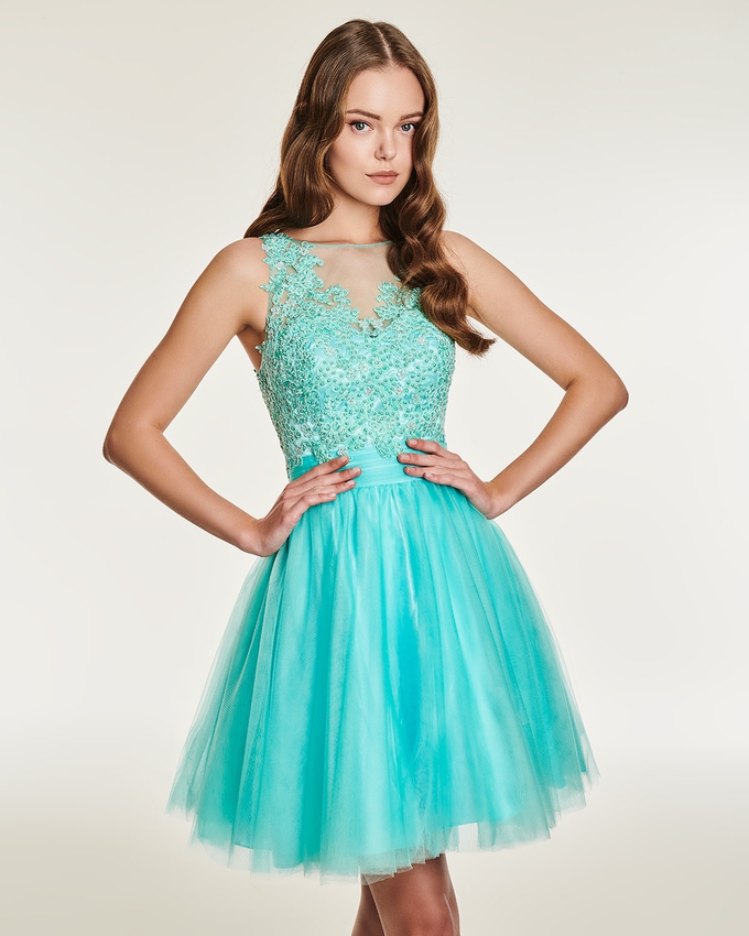 Cocktail short evening tulle dress with beading