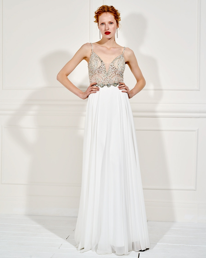 Long evening dress with beaded bust 