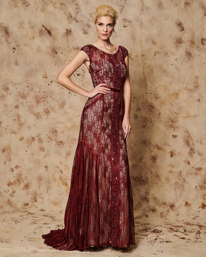 Long evening lace dress with beading