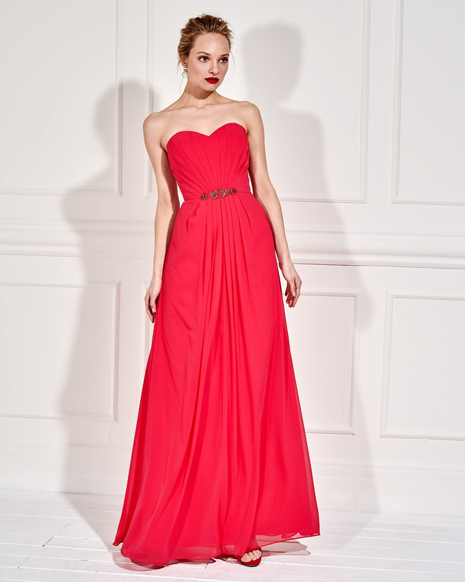 Long evening strapless dress with beading