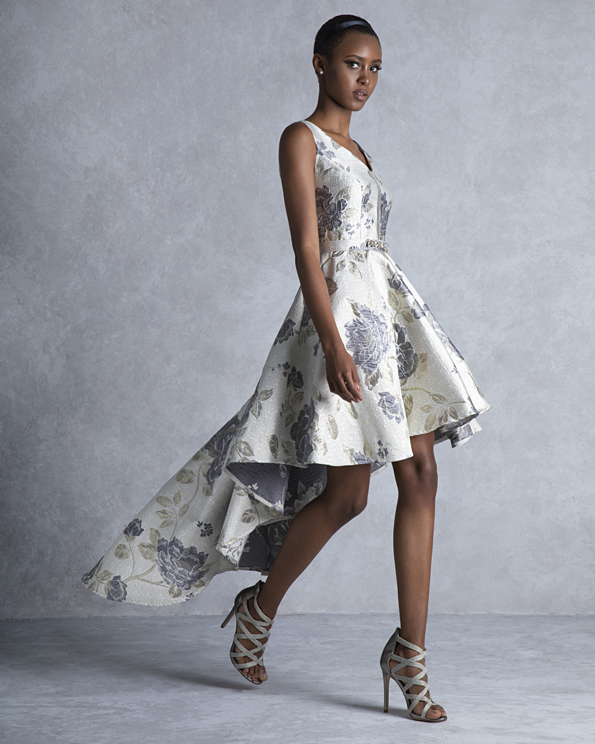 Cocktail Dresses / Cocktail asymmetrical printed dress with beaded belt