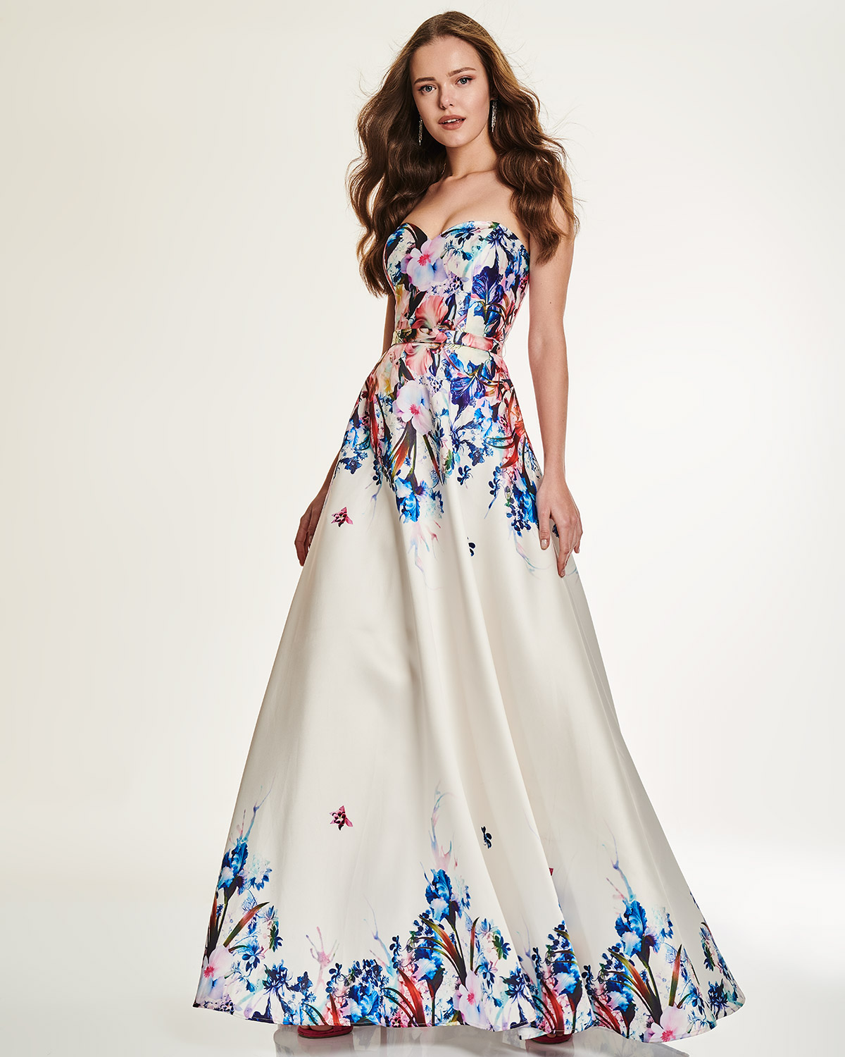 Κοκτέιλ Φορέματα / Κοκτέιλ μακρύ στράπλες φόρεμα με φλοράλ μοτίβο