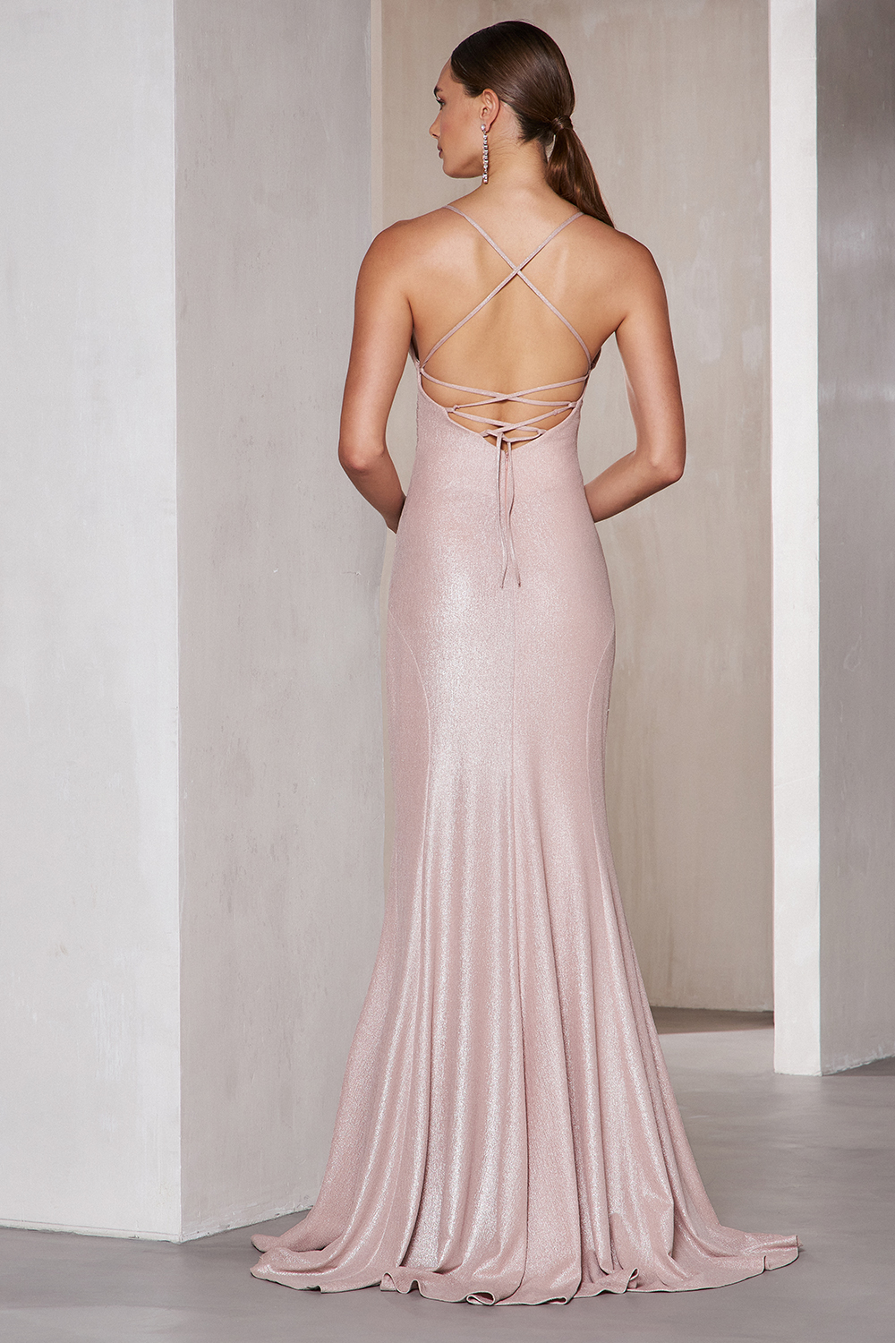 Cocktail Dresses / Long cocktail dress with shining fabric and open back
