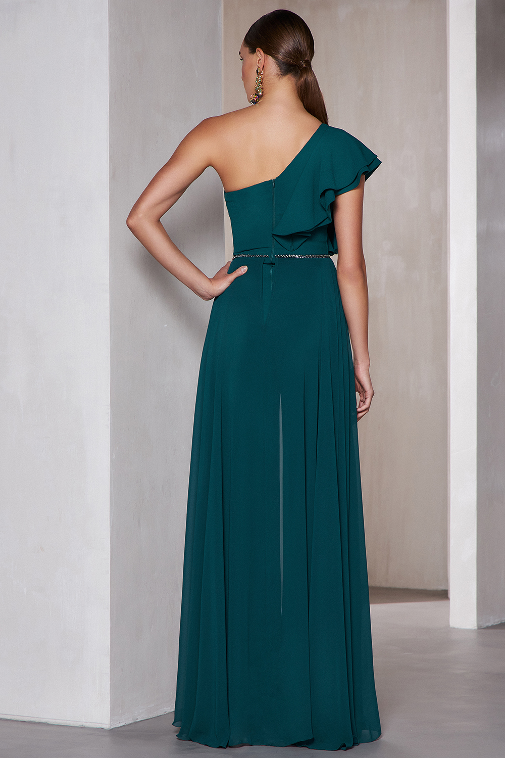 Cocktail Dresses / One shoulder cocktail jumpsuit with chiffon fabric