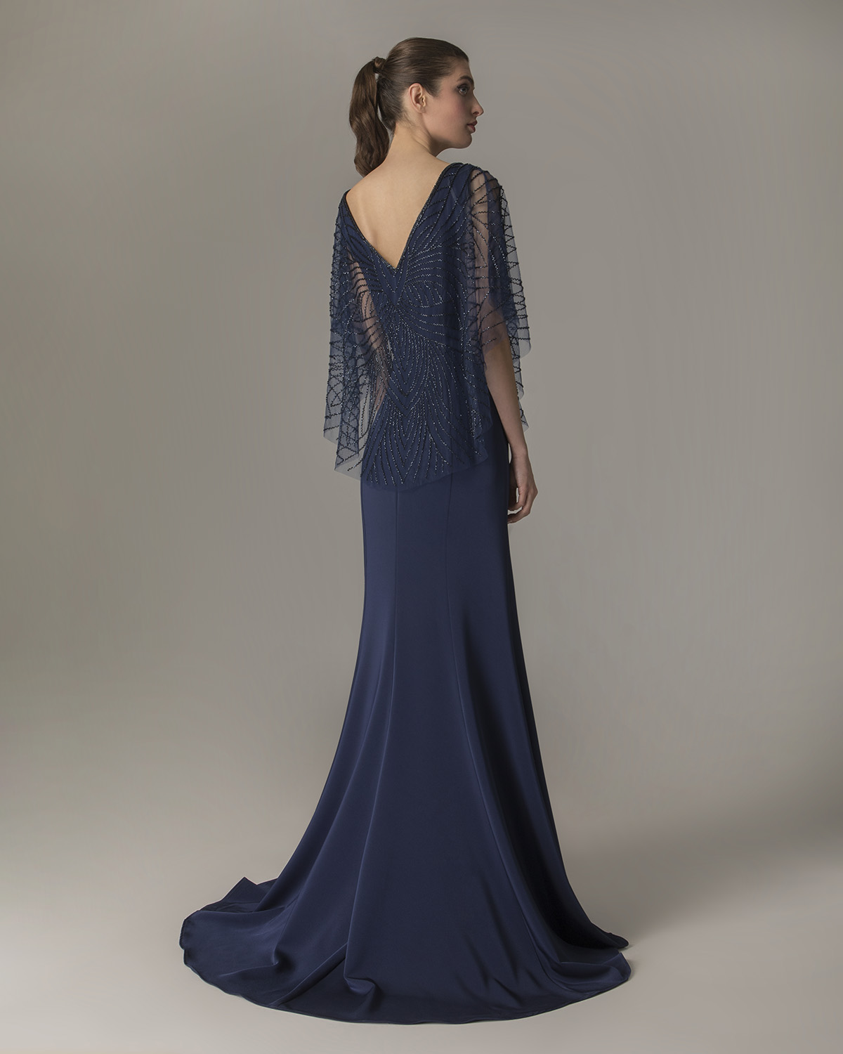 Classic Dresses / Long satin dress with beaded cape for the mother of the bride