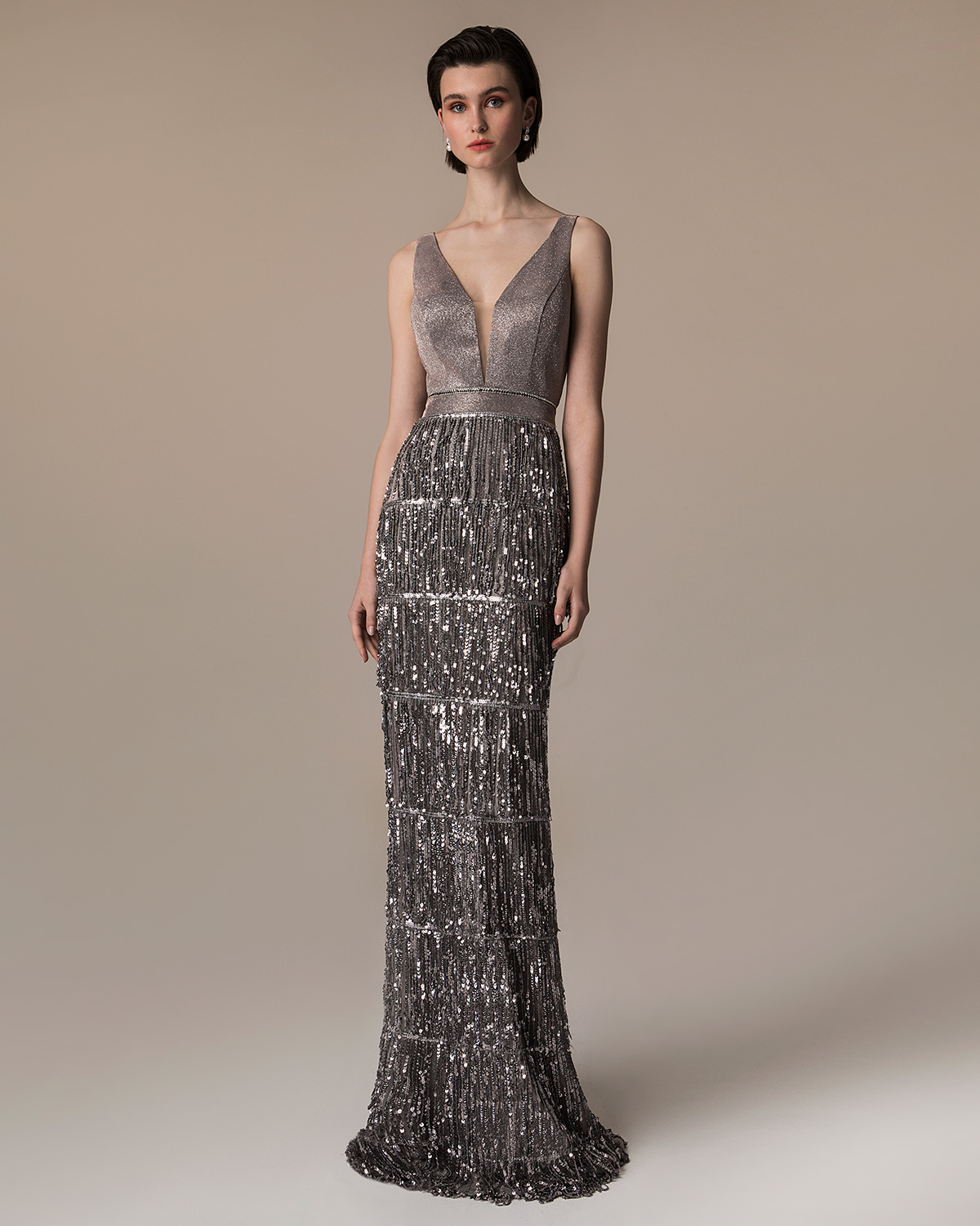 Вечерние платья / Long evening dress with fringed and top with shining fabric