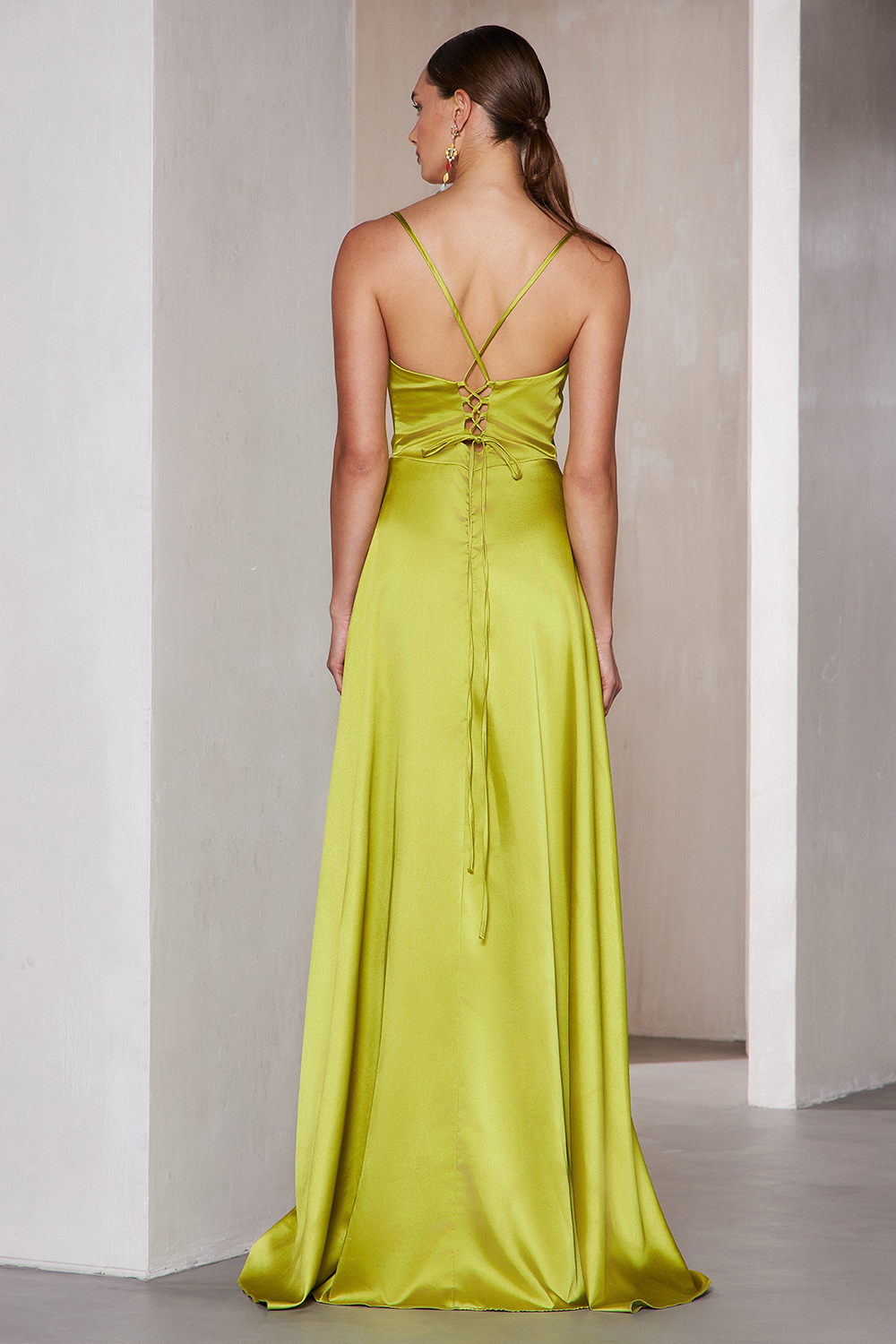 Cocktail Dresses / Long cocktail satin dress with straps and opening