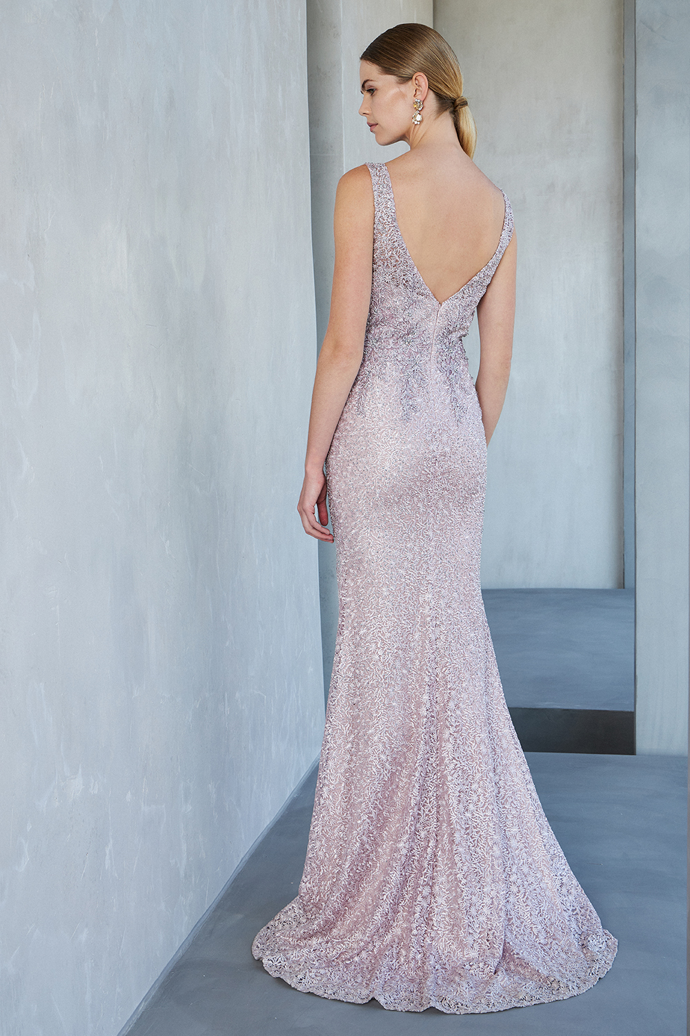 Evening Dresses / Long evening fully beaded dress with opening