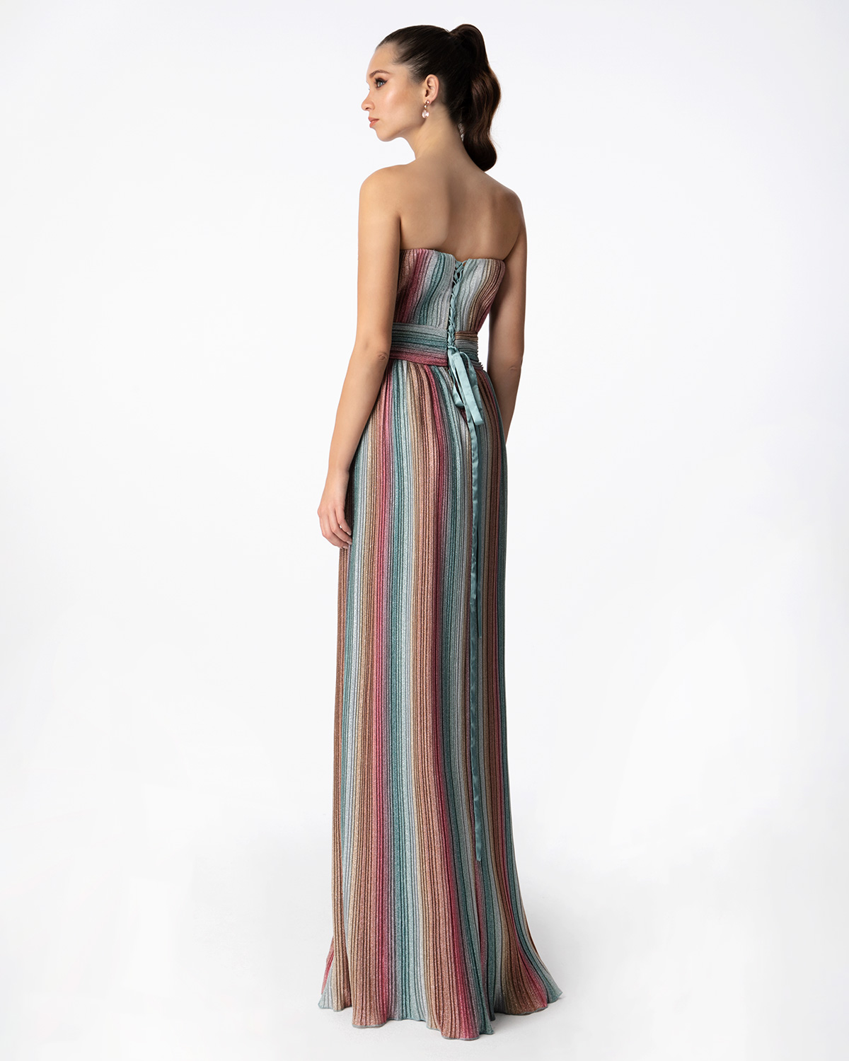 Cocktail Dresses / Long cocktail pleated strapless dress with shining fabric