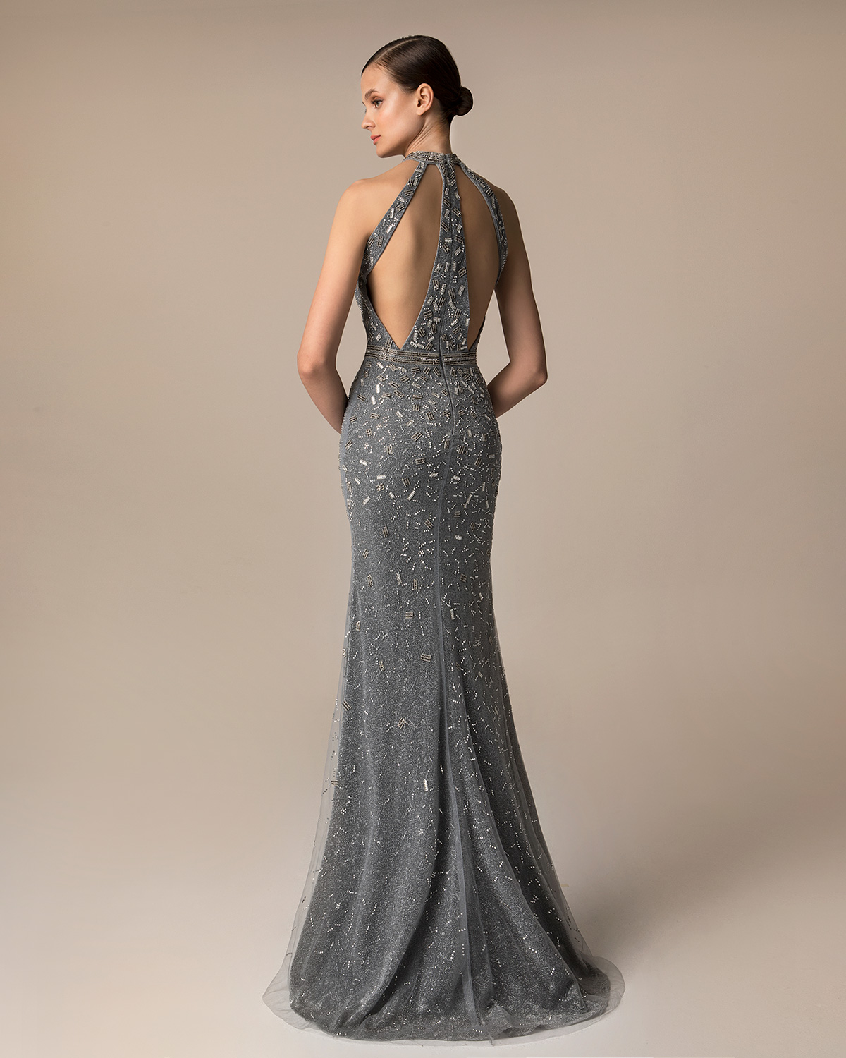 Evening Dresses / Long evening dress with beaded neck and waist