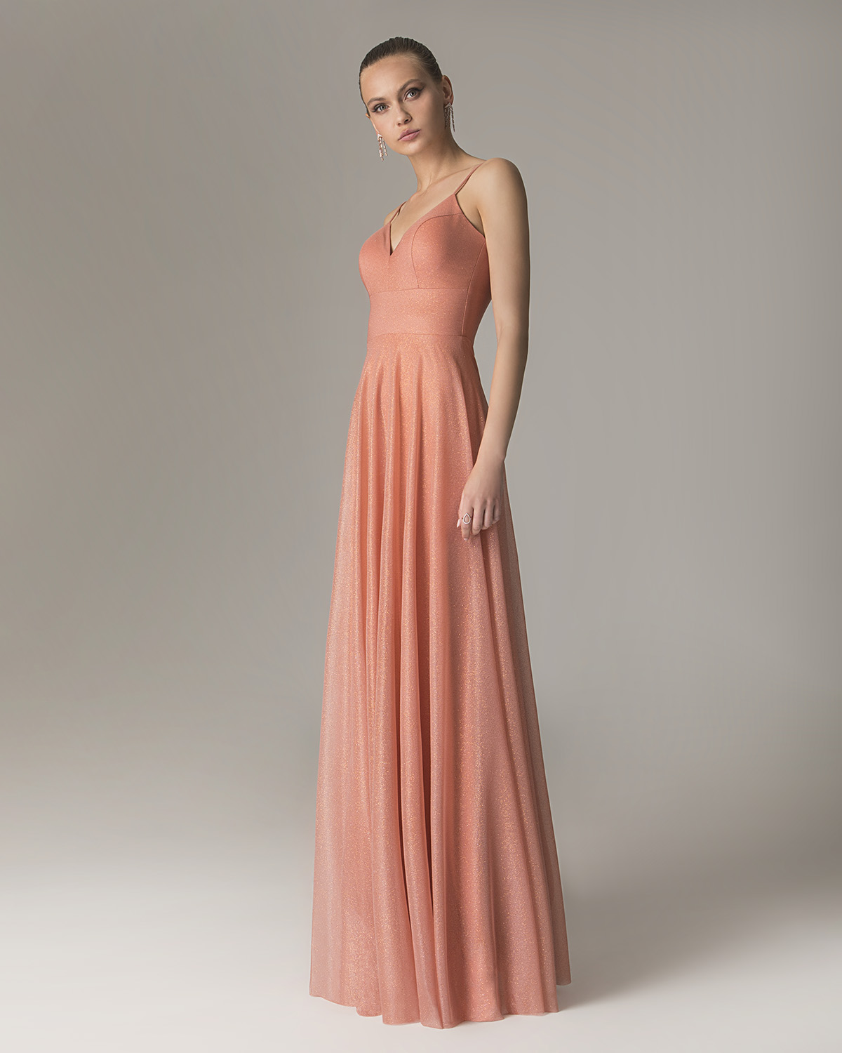 Cocktail Dresses / Long cocktail dress with shining fabric and straps