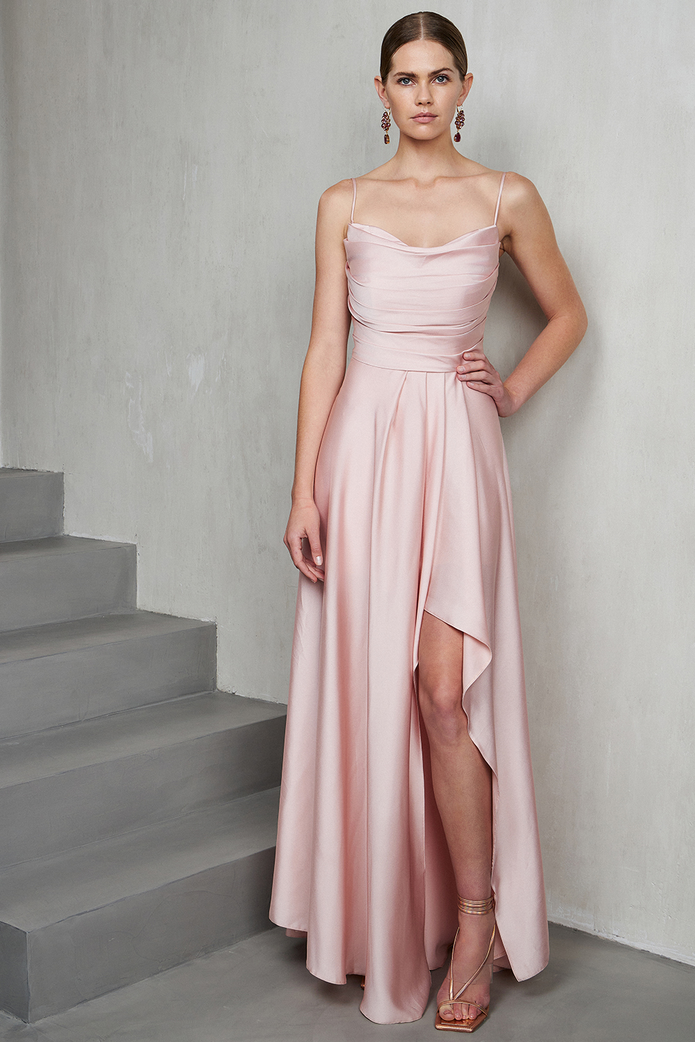 Cocktail Dresses / Long cocktail satin dress with open back