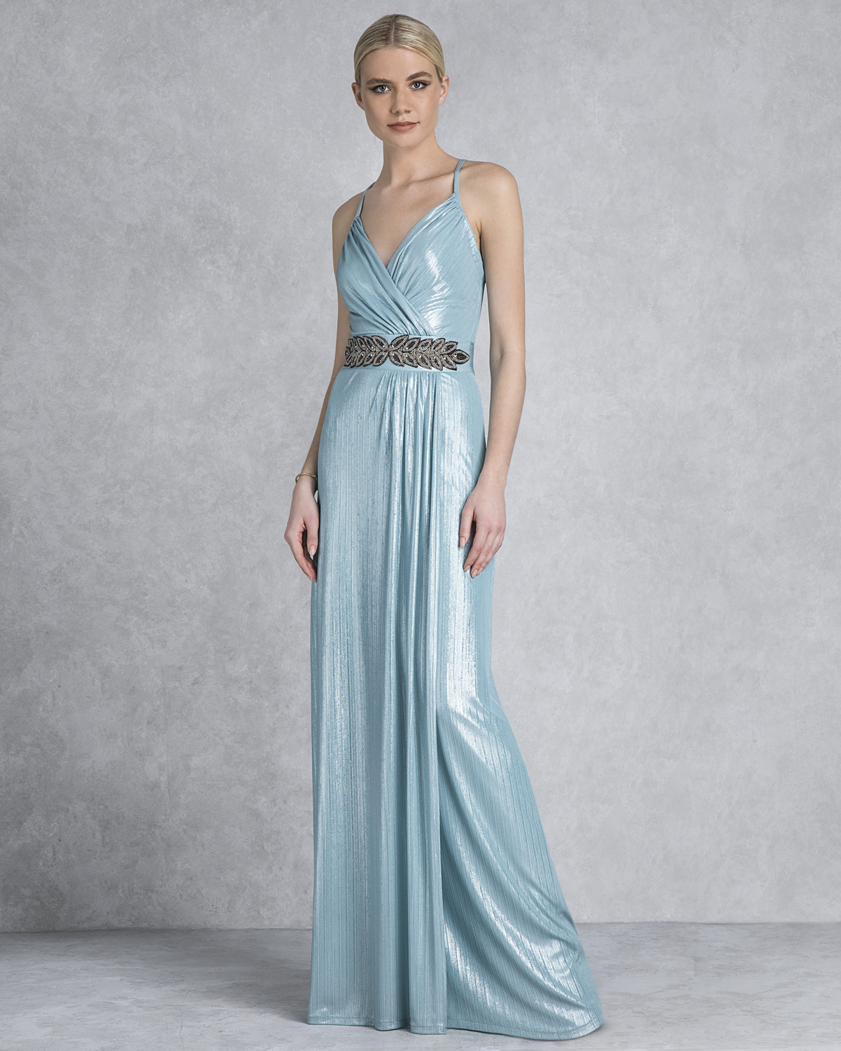 Cocktail Dresses / Long evening lurex dress with drape top