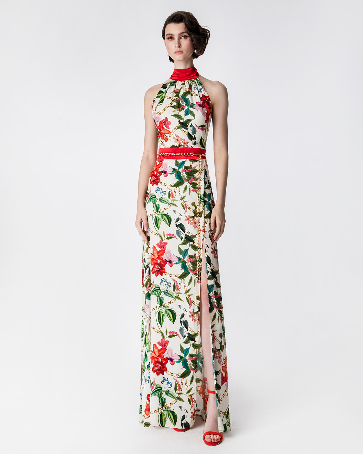 Коктейльные платья / Long printed satin floral dress