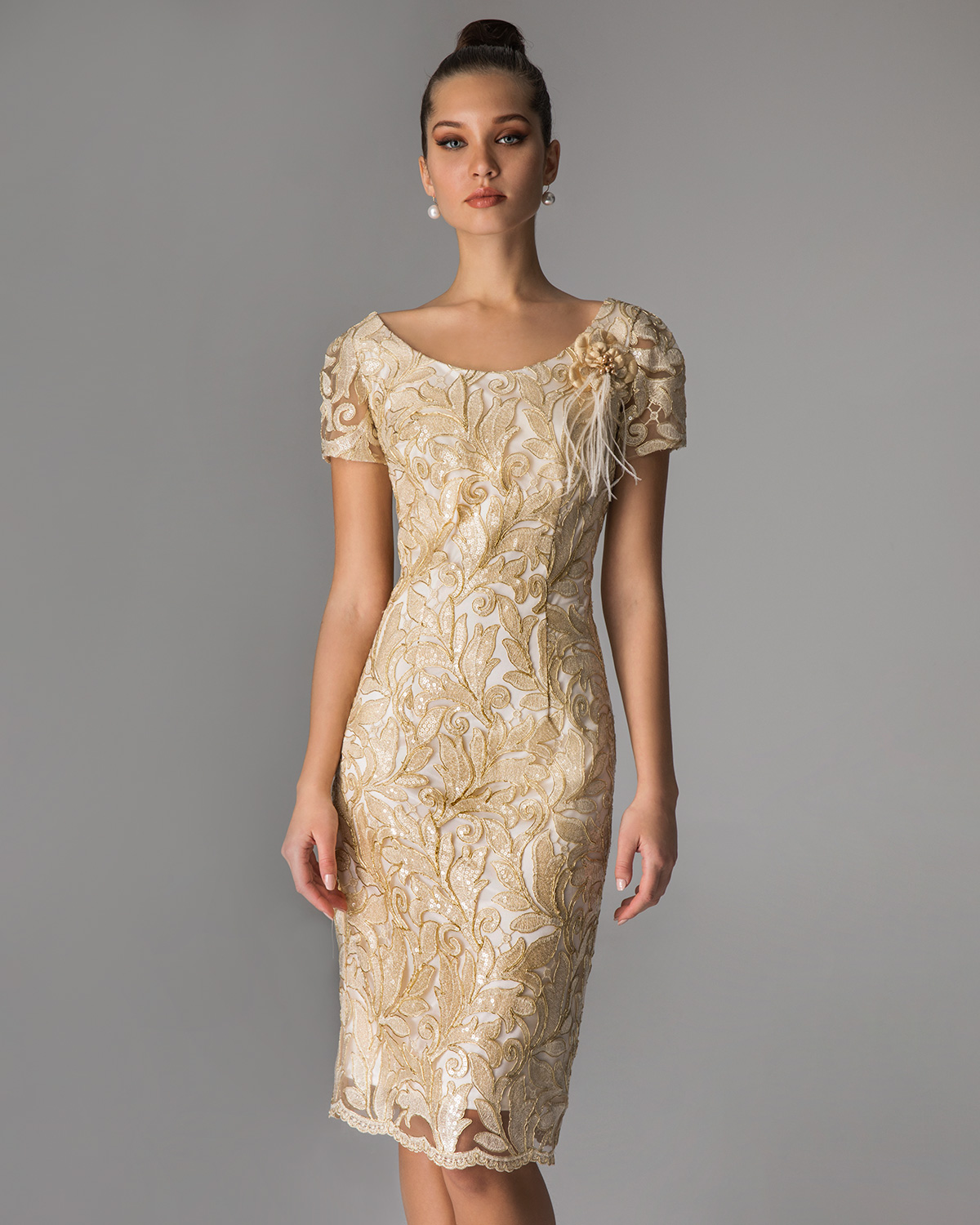 Classic Dresses / Short lace dress for mother of the bride  with short sleeves