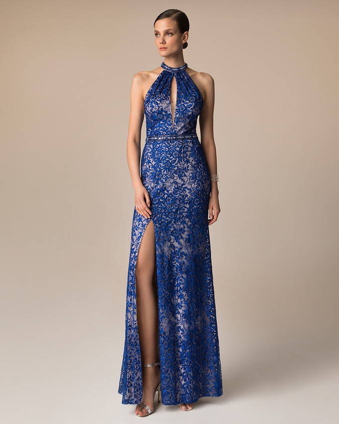 Long evening lace dress with beading