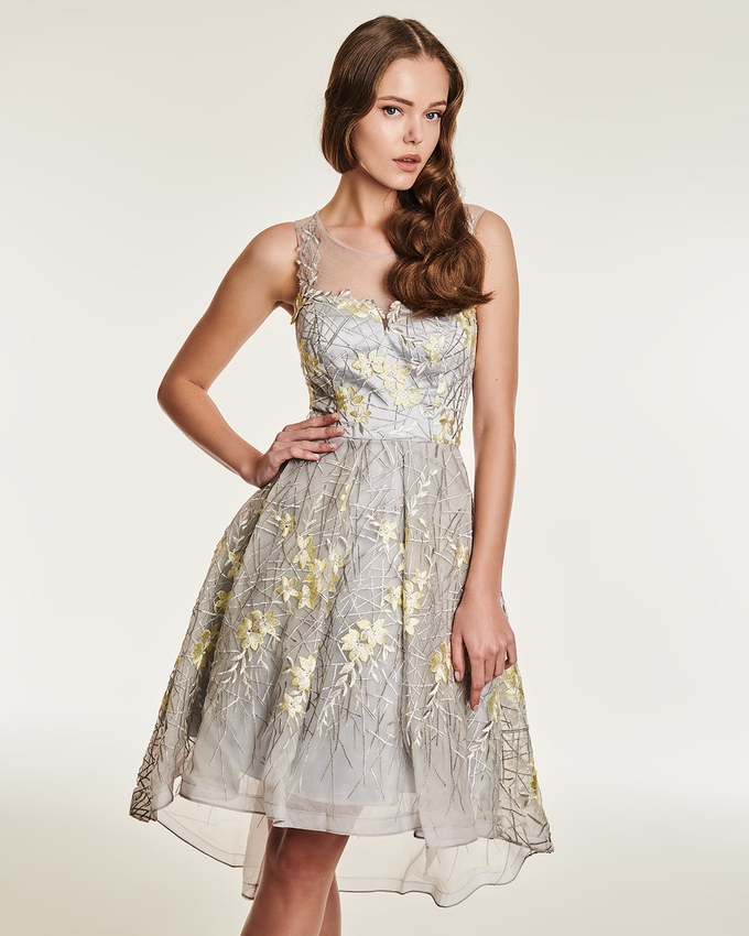 Cocktail short tulle dress with beading flowers