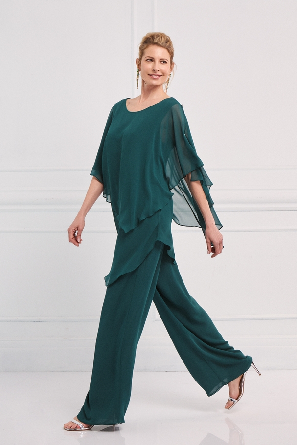 Classic pants with chiffon blouse