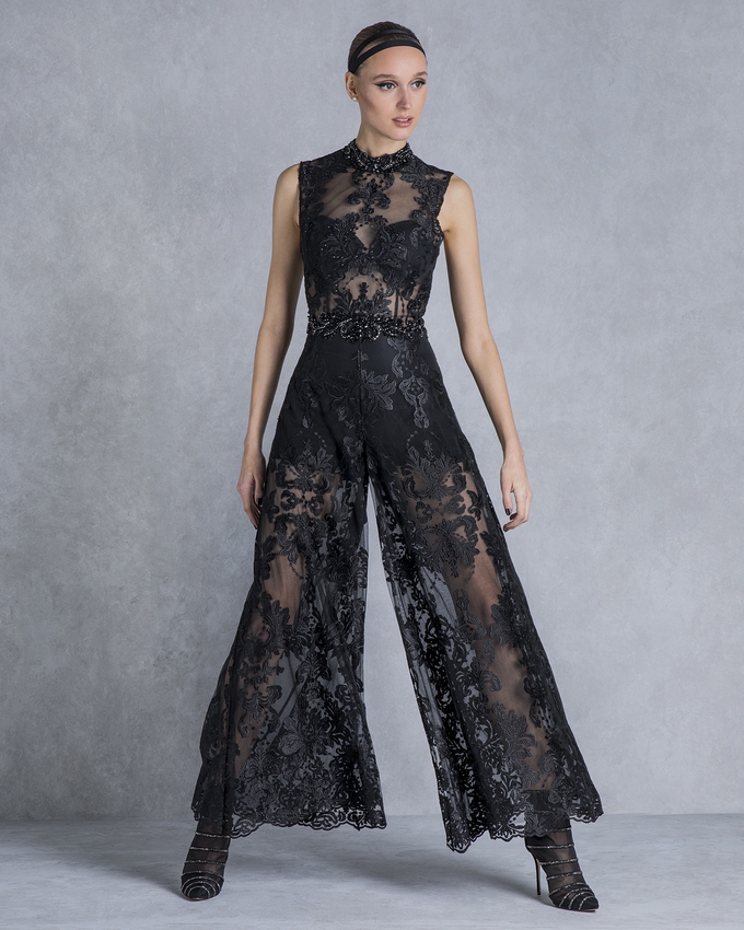 Lace evening jumpsuit with beading