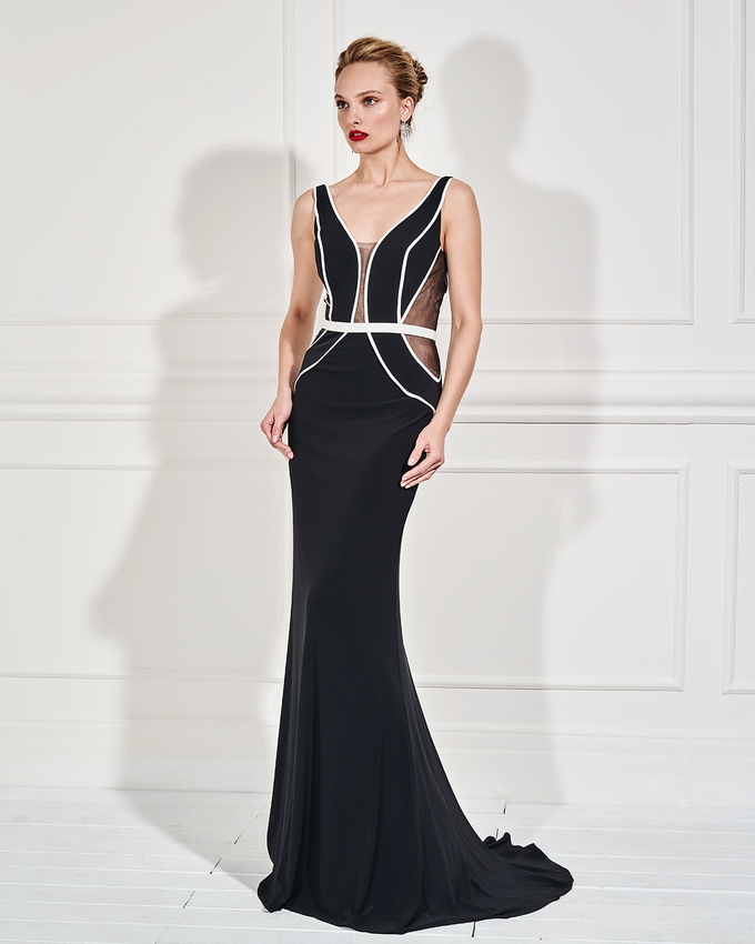 Long evening dress with transparency on both sides 