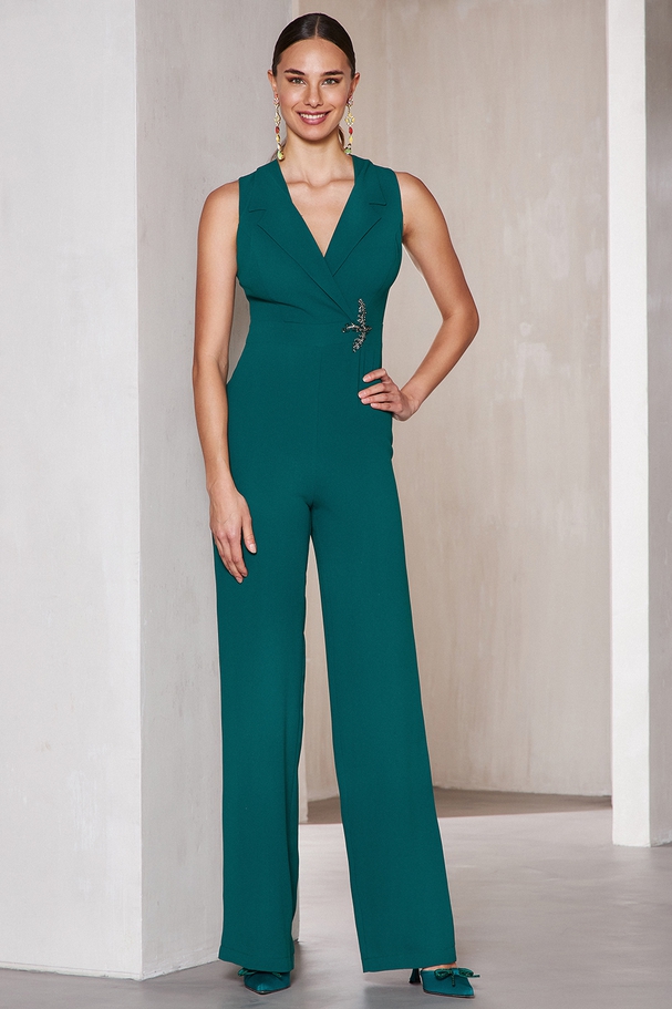 Cocktail jumpsuit with beading at the waist