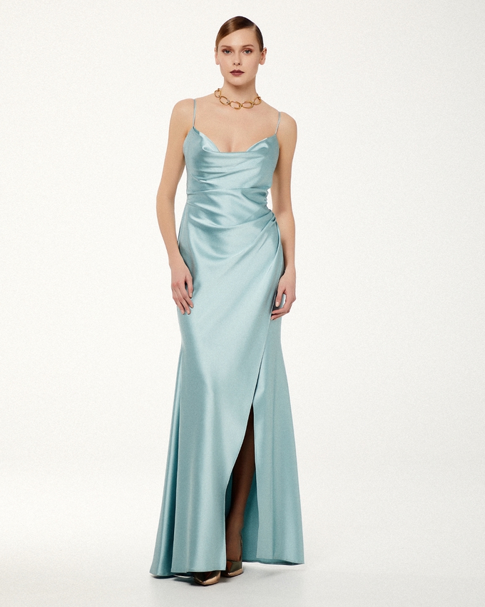 Cocktail long satin dress with open back
