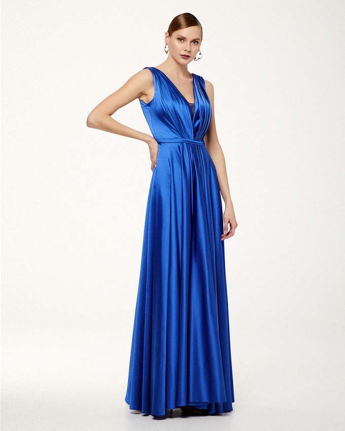 Cocktail long satin dress with straps