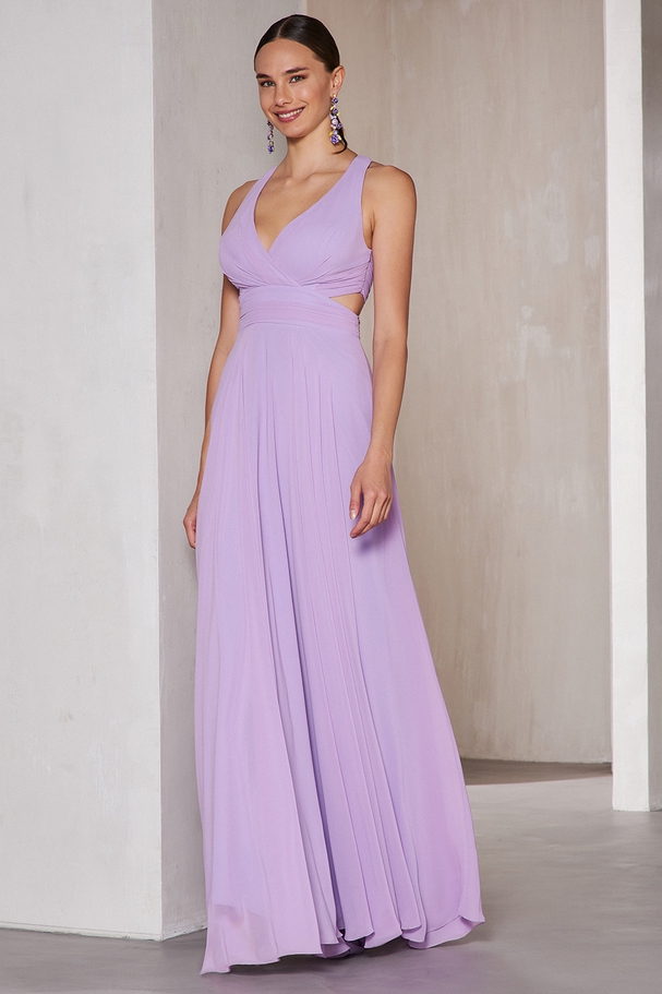Long cocktail chiffon dress with open back