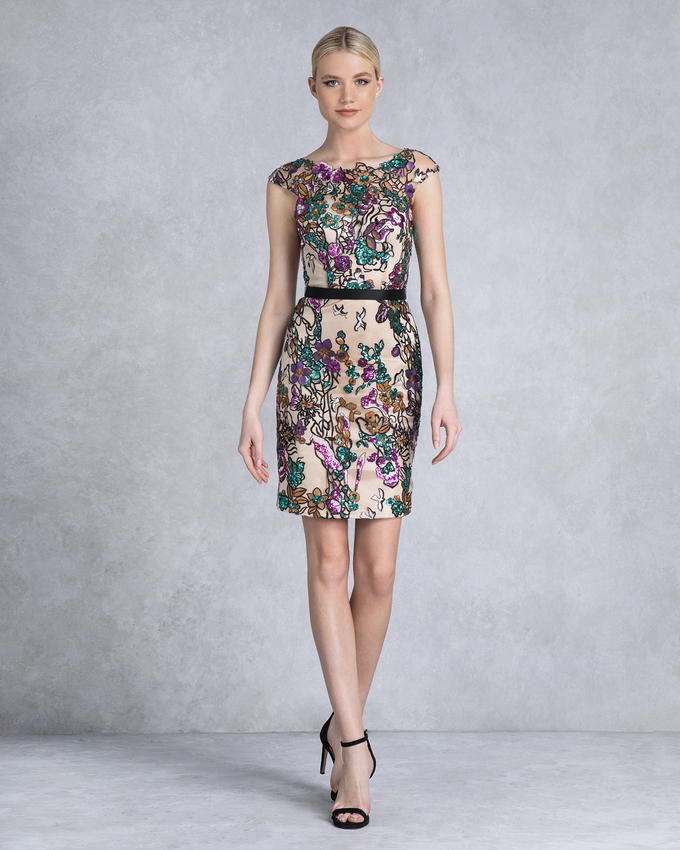 Short evening dress with multicolor stones