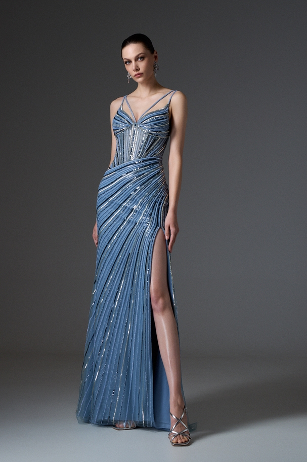 Evening long fully embroidered dress
