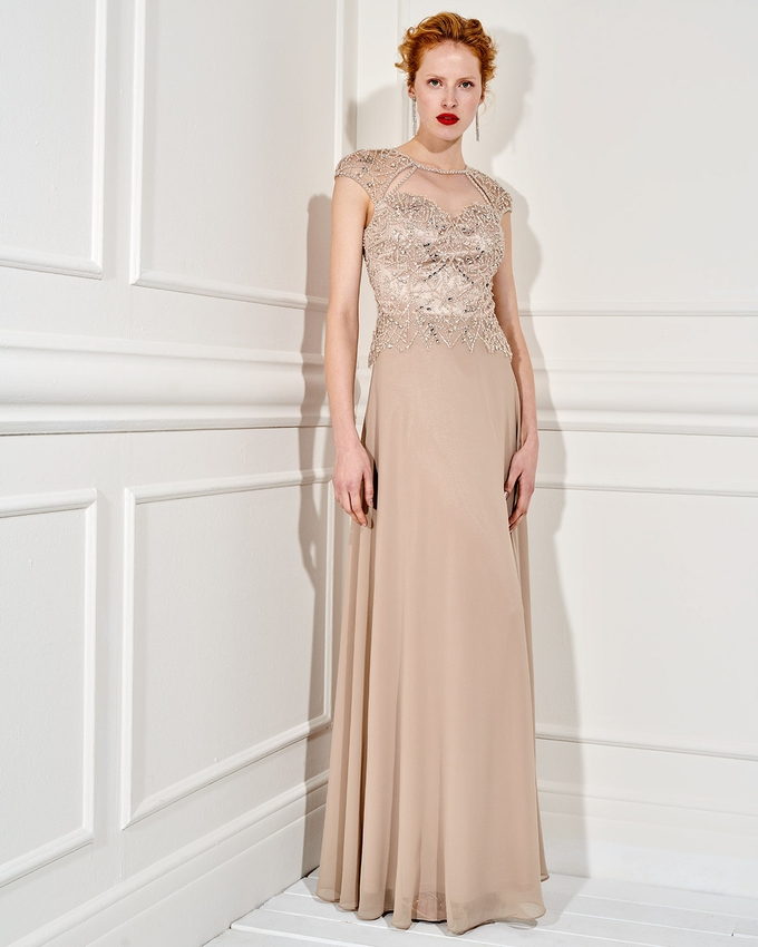 Long evening dress with beaded bust 