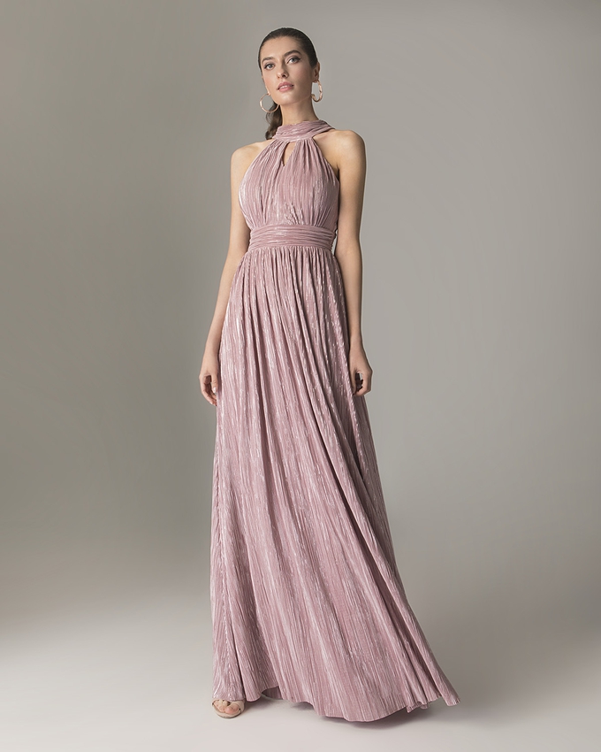 Long cocktail dress with lurex fabric