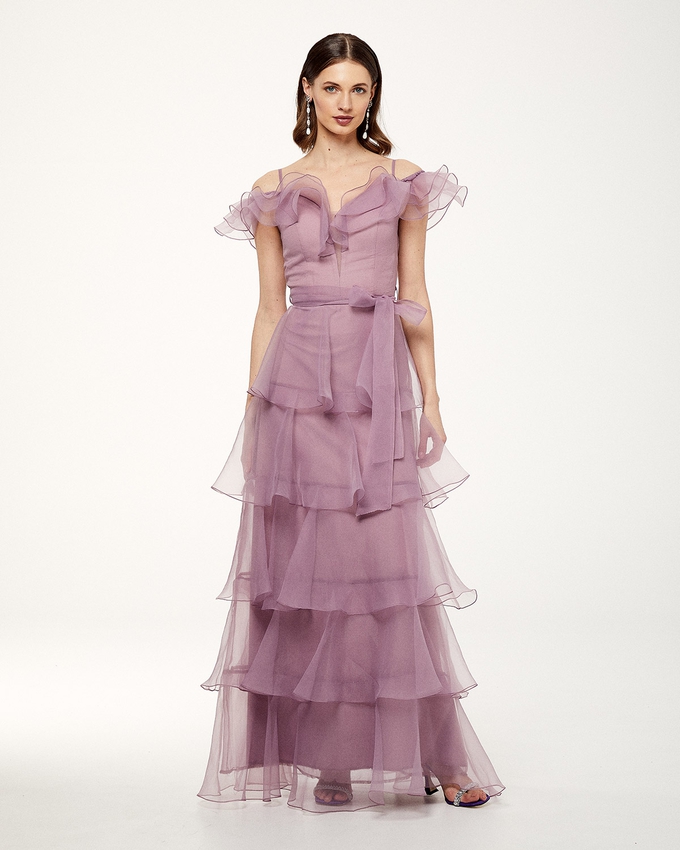 Cocktail long dress with organza fabric