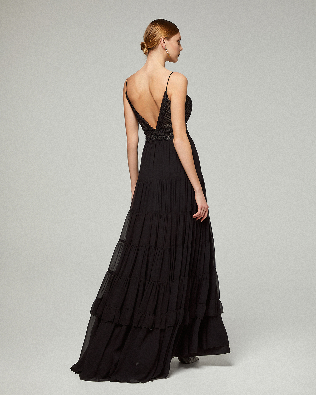Evening Dresses / Long evening chiffon dress with  beaded top