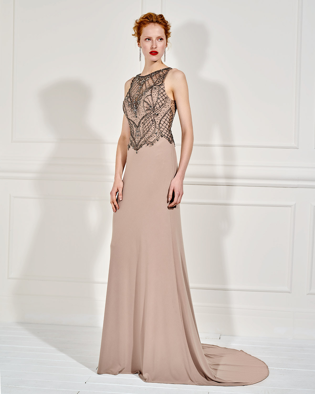 Long evening dress with beaded bust