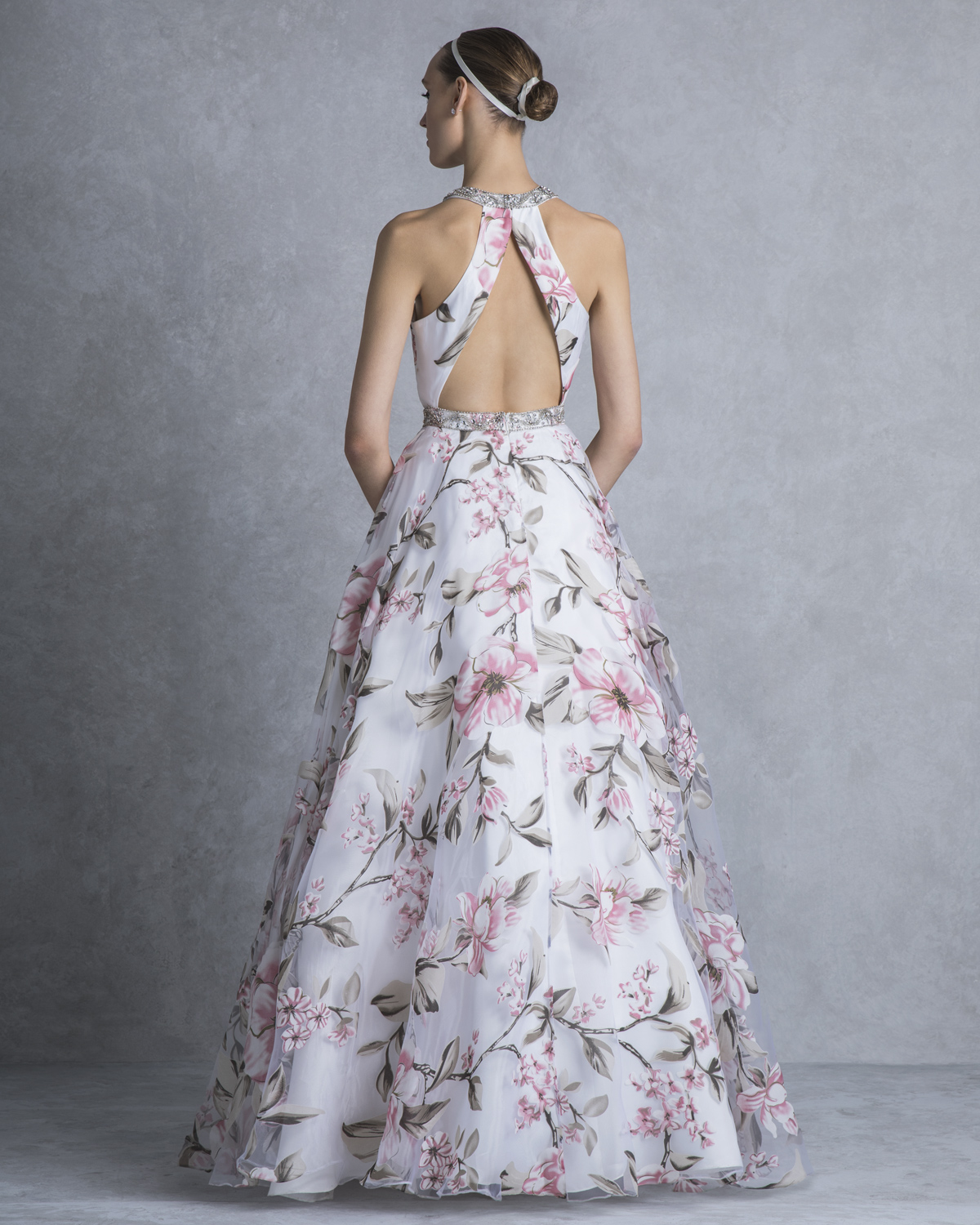 Cocktail long evening printed dress with beading