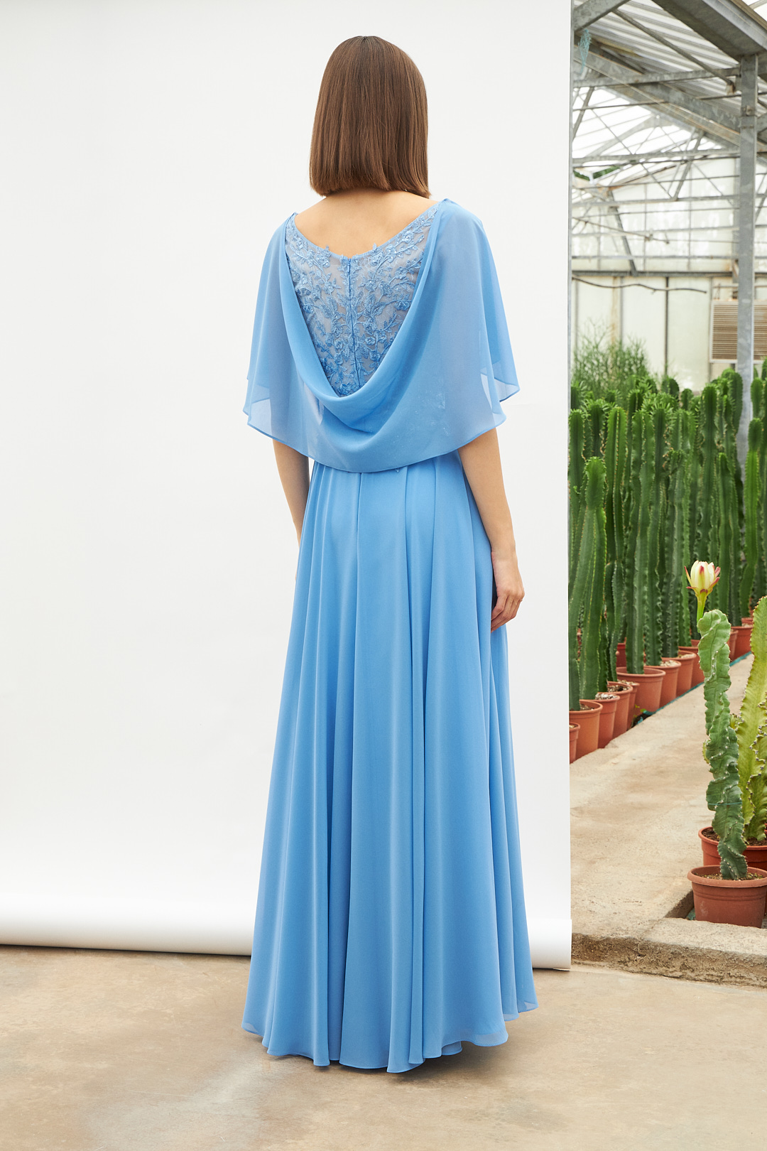 Classic Dresses / Long classic chiffon dress with lace and beaded top for the mother of the bride