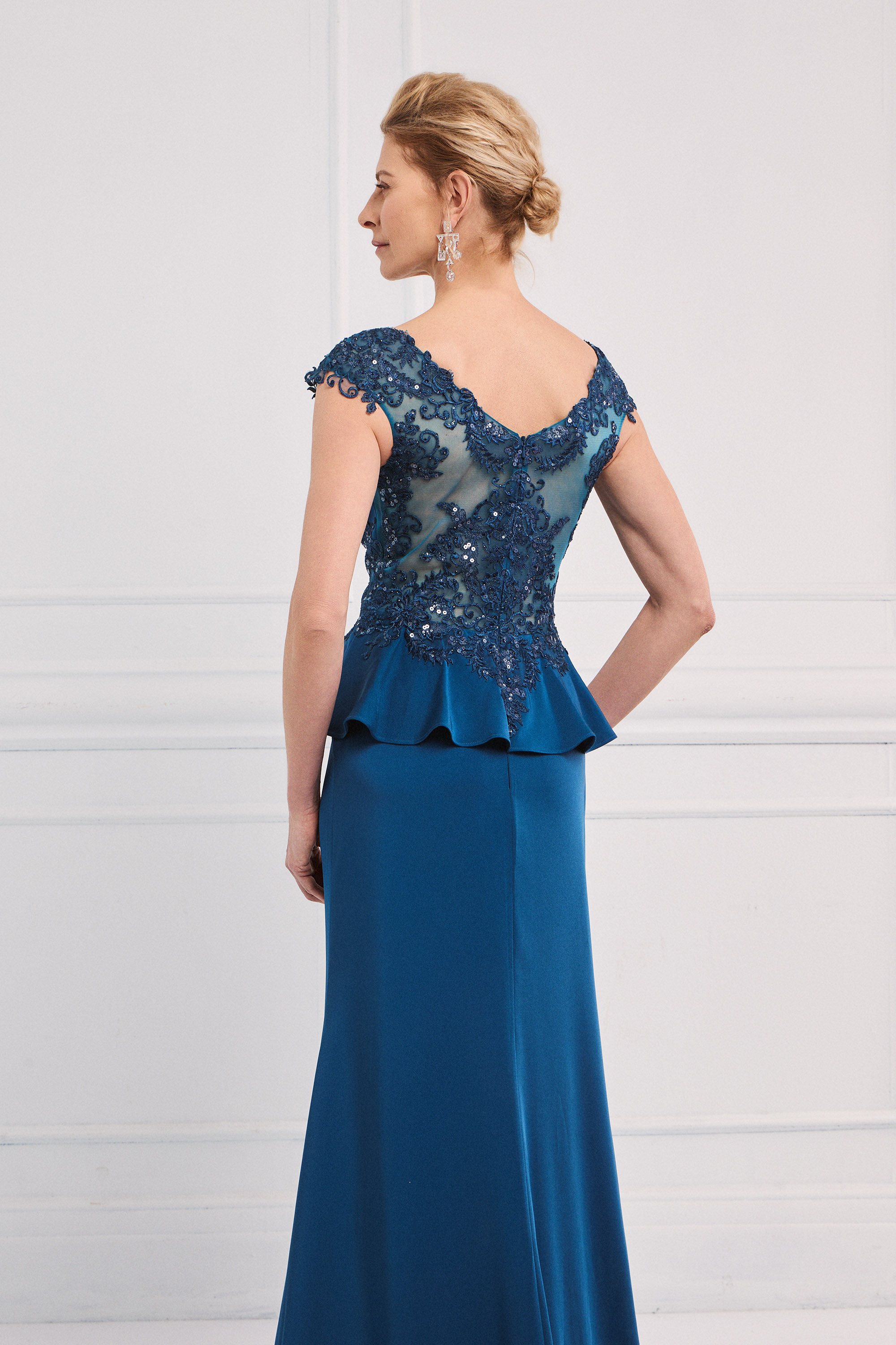 Classic Dresses / Classic long satin dress with lace top and embroidery