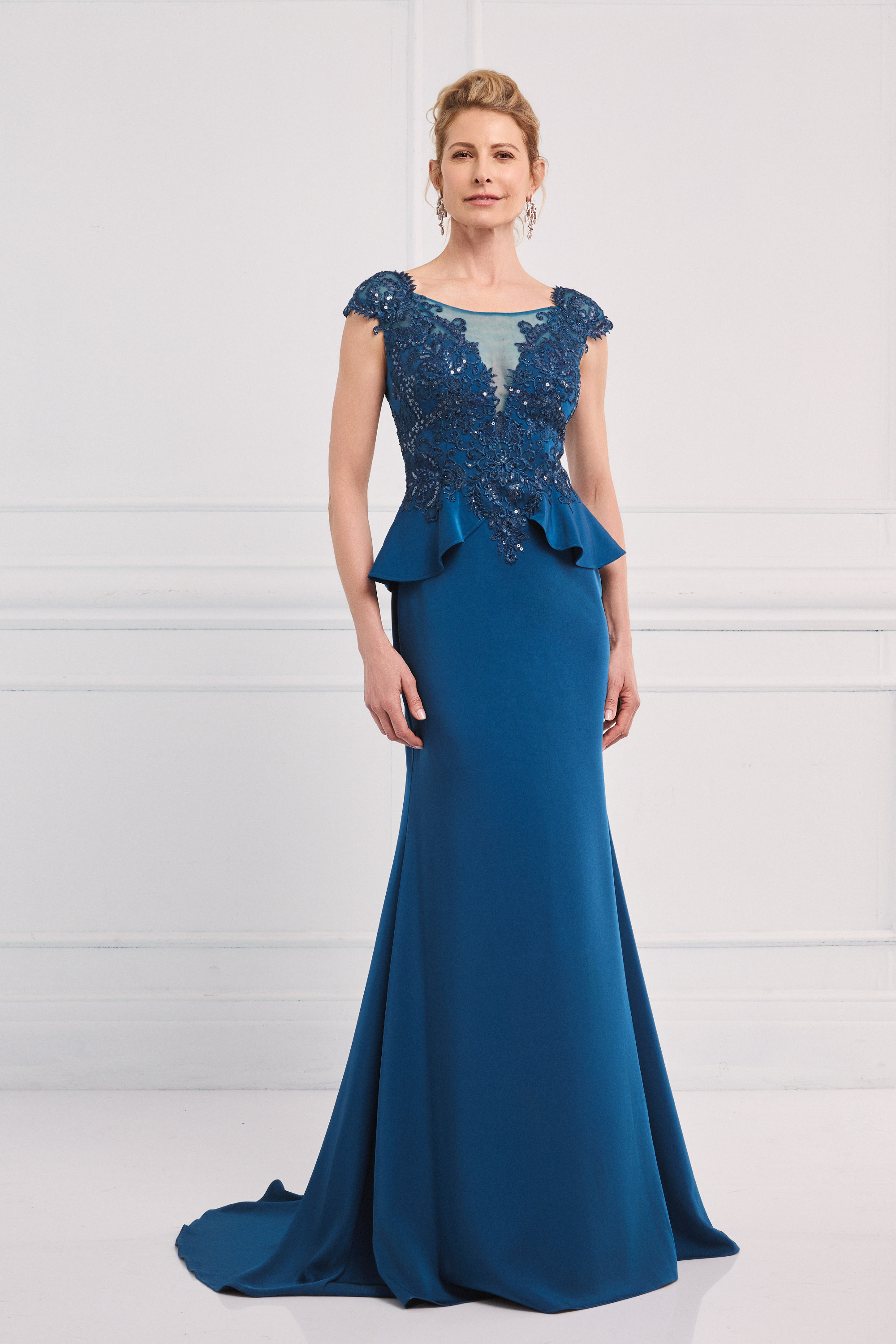 Classic Dresses / Classic long satin dress with lace top and embroidery