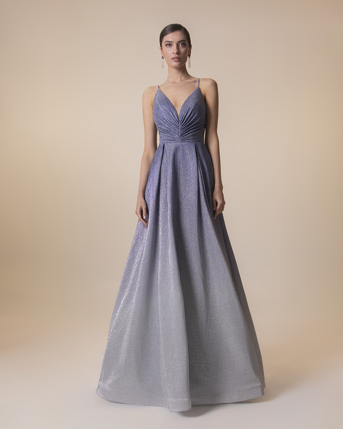 Long ombre evening dress with shining fabric