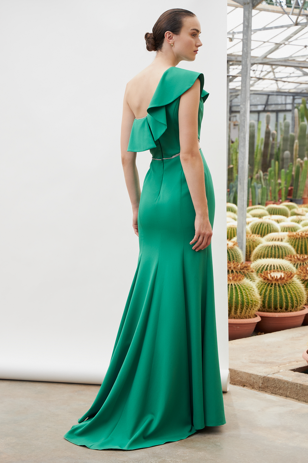 Cocktail Dresses / One shoulder cocktail satin dress with beading at the top and the waist