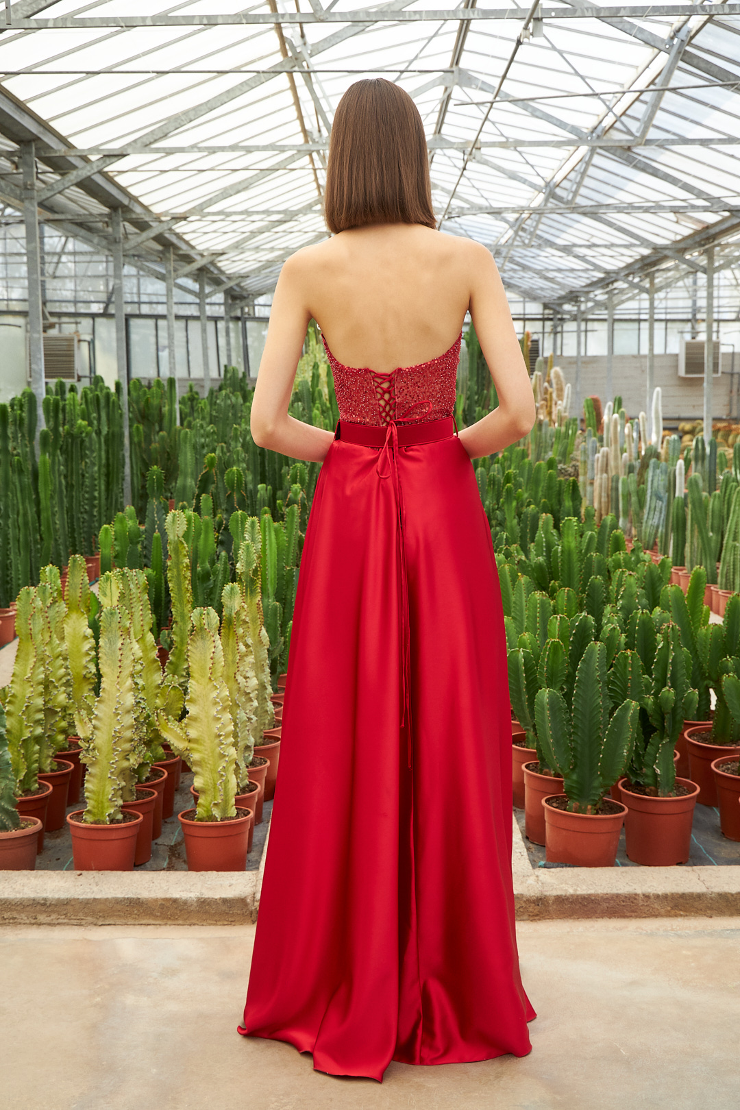 Evening Dresses / Long evening satin dress with short beaded pants inside and beaded top