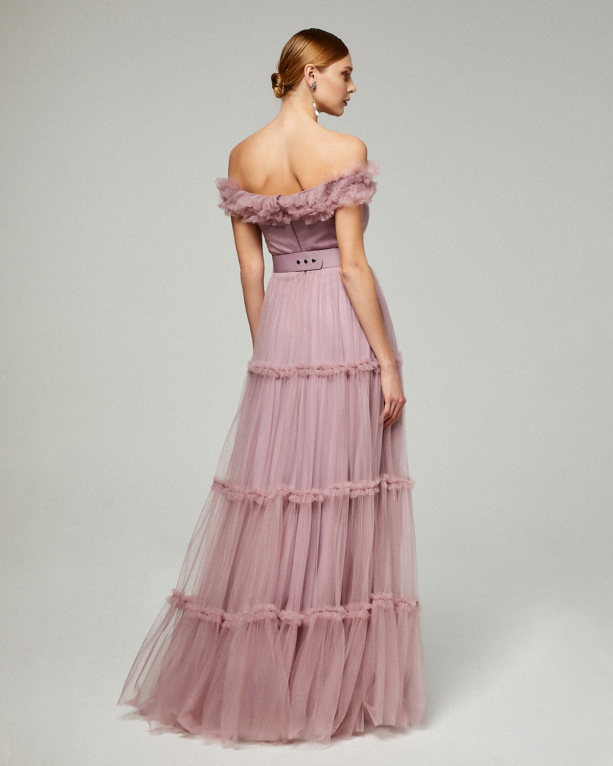 Evening Dresses / Long cocktail tulle dress with belt