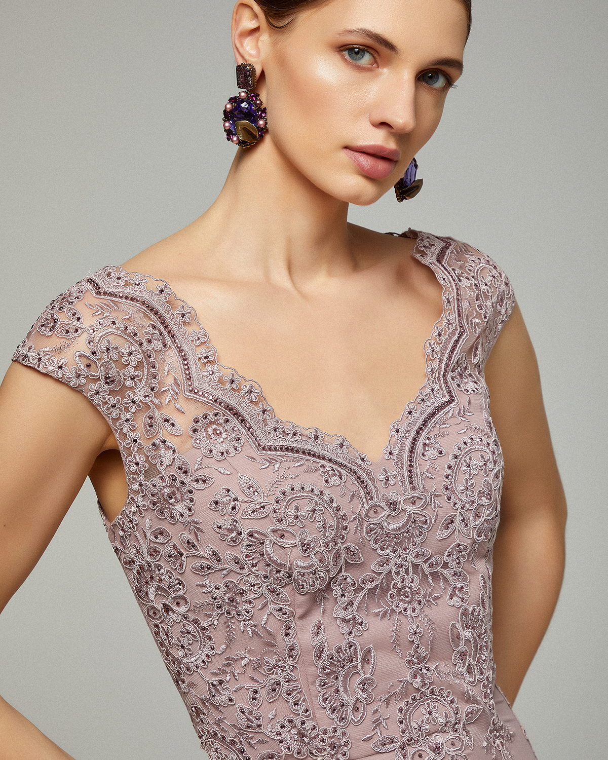 Classic Dresses / Long evening chiffon dress with lace top  for the mother of the bride