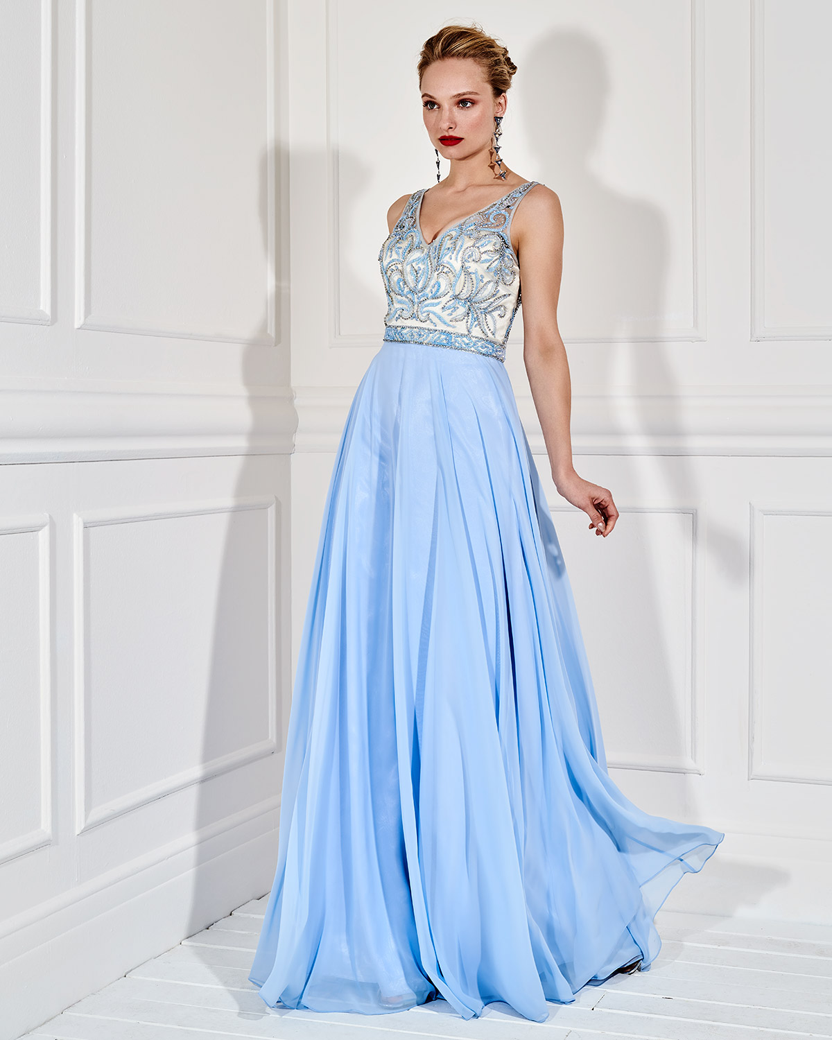 Long evening dress with beaded bust