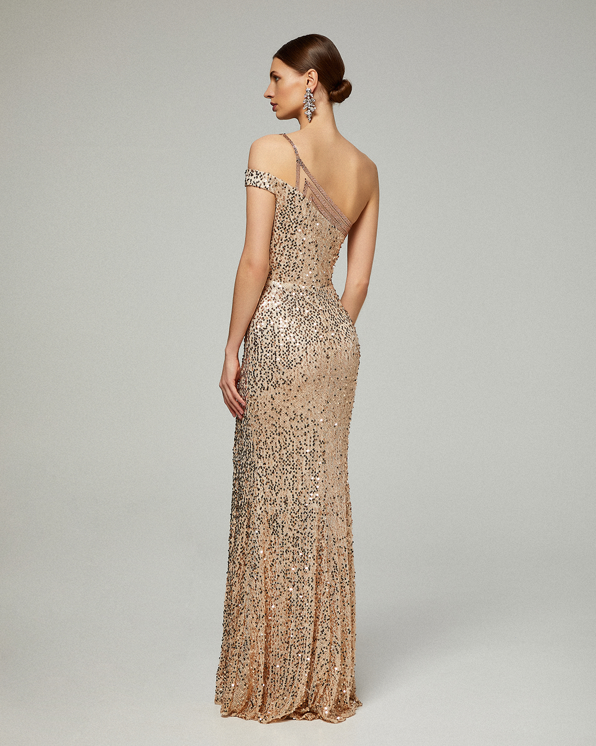 Evening Dresses / One shoulder long evening dress fully beaded with sequences